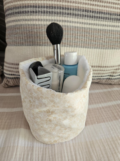 Makeup Organizer Puff Bucket Bag – Floral Terry Makeup Organizer, Cute Vanity & Toiletry Organizer, Travel Pouch for Cosmetics