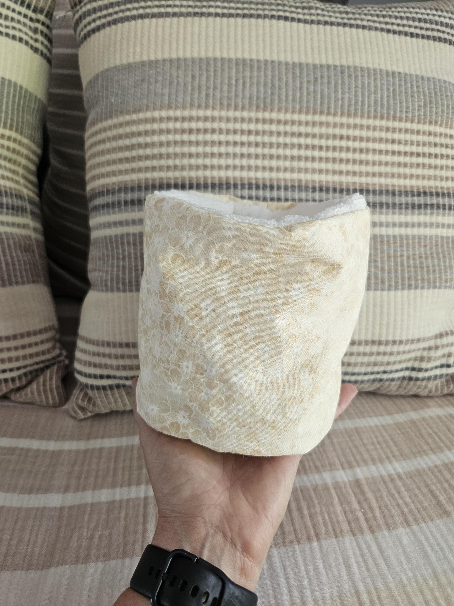 Makeup Organizer Puff Bucket Bag – Floral Terry Makeup Organizer, Cute Vanity & Toiletry Organizer, Travel Pouch for Cosmetics